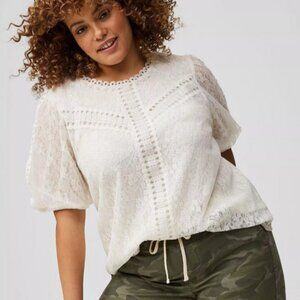 Torrid Lace Blouse Top Puff Sleeve Ivory White Coquette Romantic Womens 3X 22/24